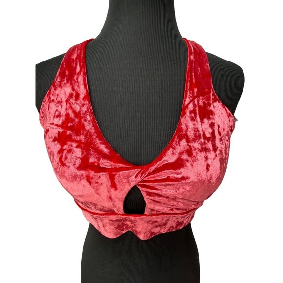 Fabletics Crushed Velvet Velour Red Twist Women's Size M‎ Sports Bra - Picture 1 of 8
